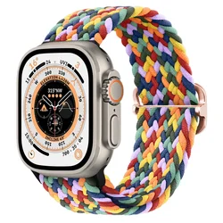Braided Solo Loop Elastic Nylon Bracelet - 38mm 40mm 41mm (W - Colorful)