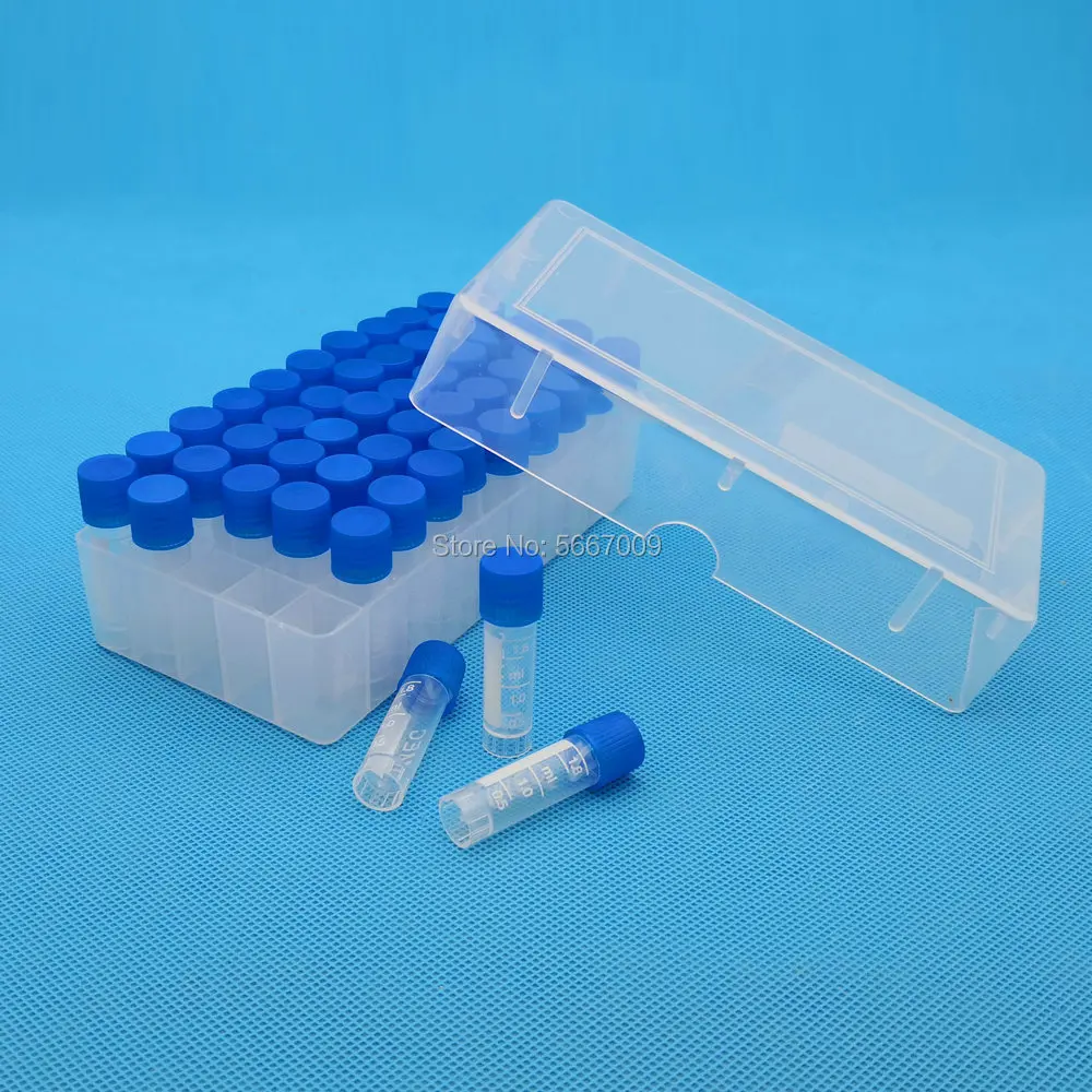 50 pieces plastic 1.8ml freezing tube + one piece 50 vents plastic Freezing tube storage box for experiment