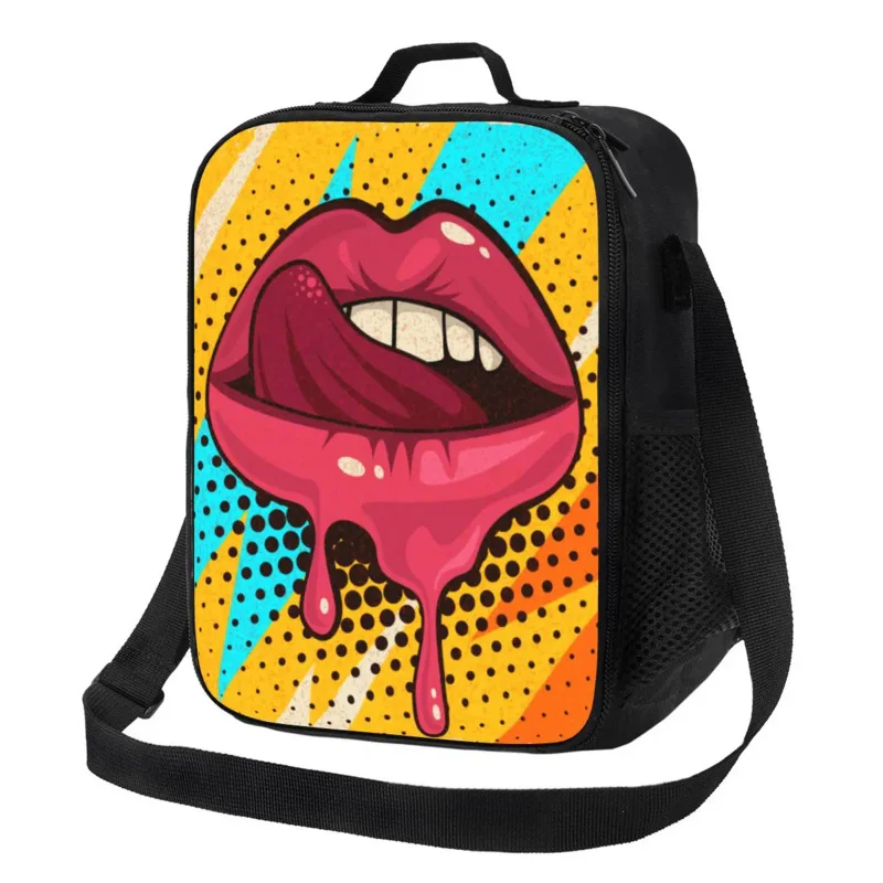 

Sweet Sexy Pop Art Lips Insulated Lunch Bag for Women Thermal Cooler Bento Box Kids School Children