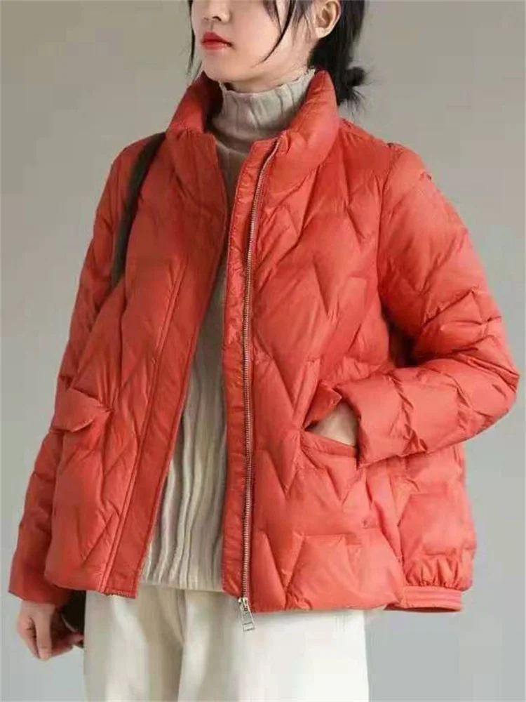 

Short Down Coat Women 2023 Autumn Winter New Korean Fashion White Duck Down Jacket Light Thin Stand Collar Warmth Clothing