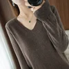 Autumn/Winter Women's Pullover Sweater New Style V-Neck Knit Base Layer Top Sheepswool Base Layer Loose-Fit Sweater Wholesale 4