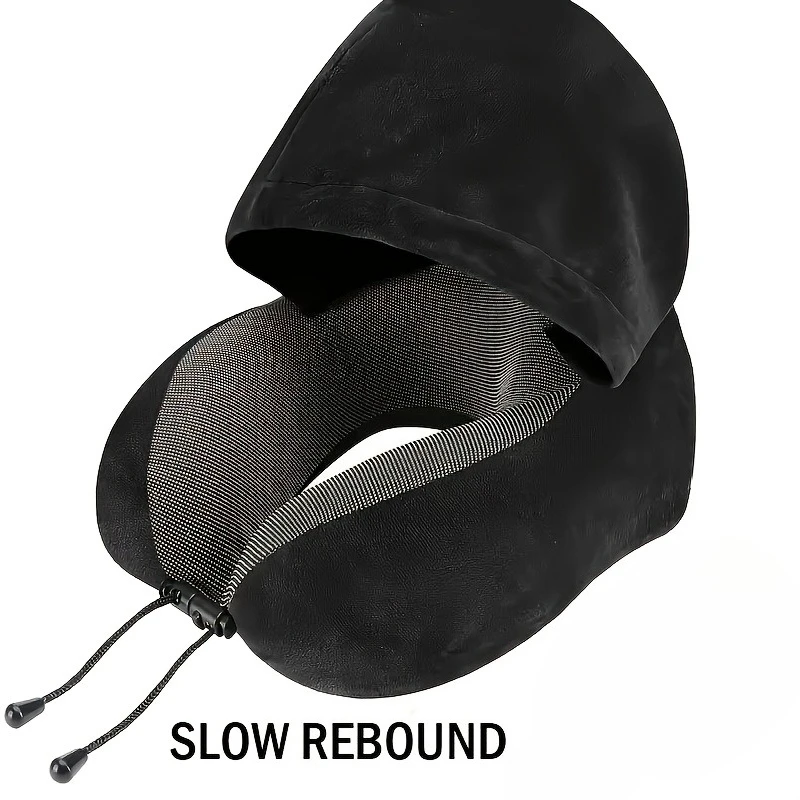 Hooded Adjustable U-Shaped Travel Neck Pillow with Polyester Fill