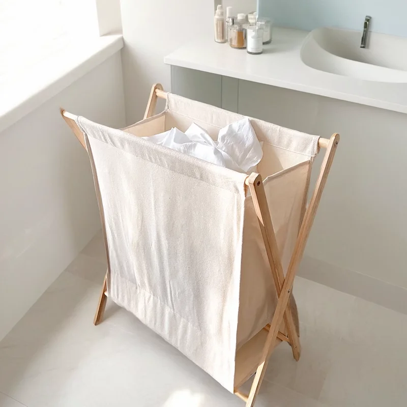 mat Nordic Sle  Wood Laundry Basket Batoom Home Use Staing Dir Clothes Storage Basket Pure Color Trend
