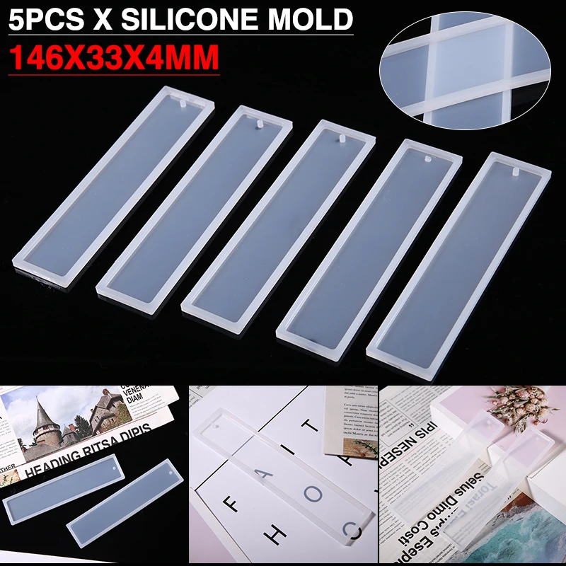 5pcs Silicone Epoxy Resin Bookmark Mold Handmade Pendant Charms DIY Mould Transparent Craft Molds Tools