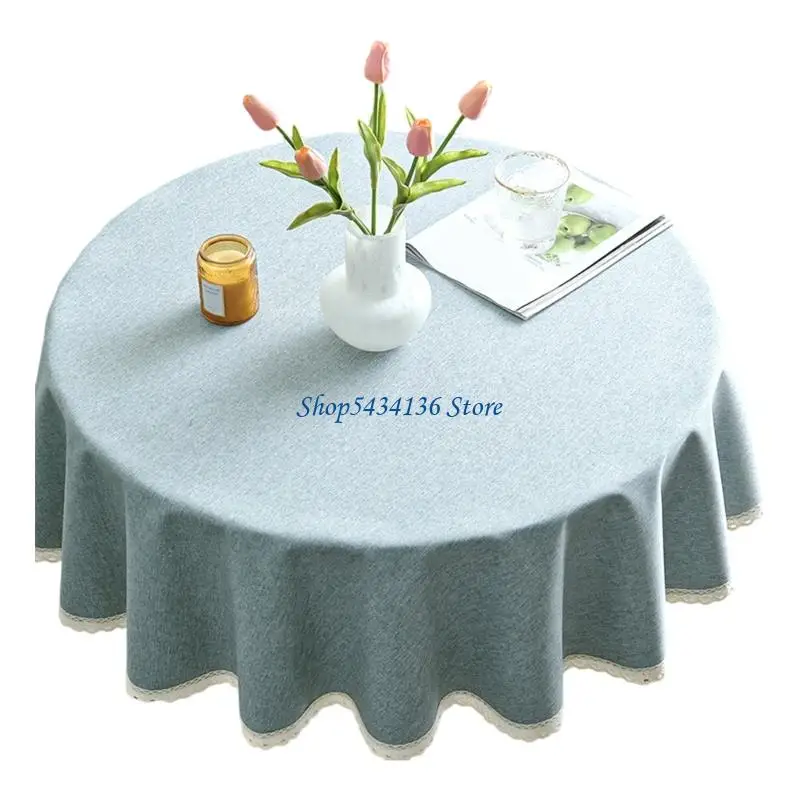 H7ED knitterfreie runde Tischdecke mit ölbeständigem Design für den täglichen Mahlzeitenschutz – Detail 1