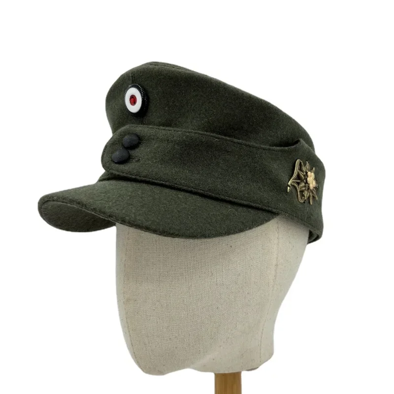 casquette-militaire-allemande-en-laine-verte-chapeau-de-patrouille-casquette-de-tireur-d'elite-en-metal-edelwed'appareils