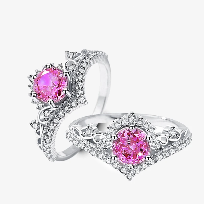 

Серебряное кольцо с короной и муассанитом Pink1CT, с сертификатом GRA