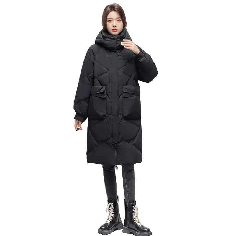 

Winter Women Down Coat New Style Fashion Hooded Thickened Warm Mid-length Solid-color Female Jacket