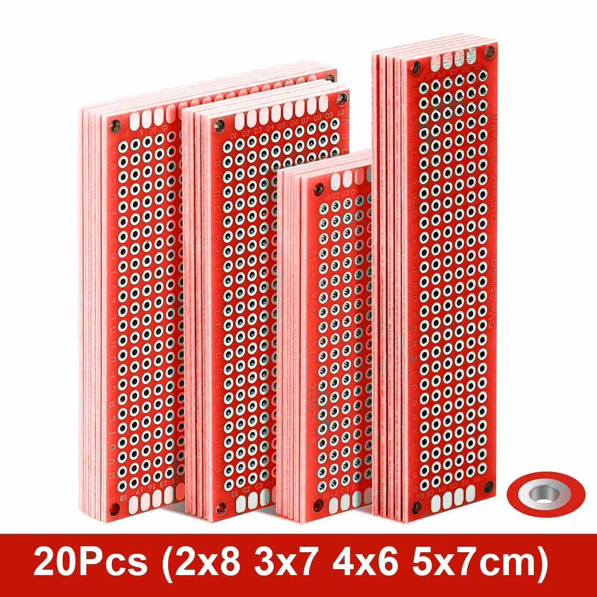 

20pcs PCB Prototype Board Circuit Protoboard Universal Stripboard Prototyping Veroboard 2X8 3X7 4X6 5X7 5Pcs Each Mixed Red