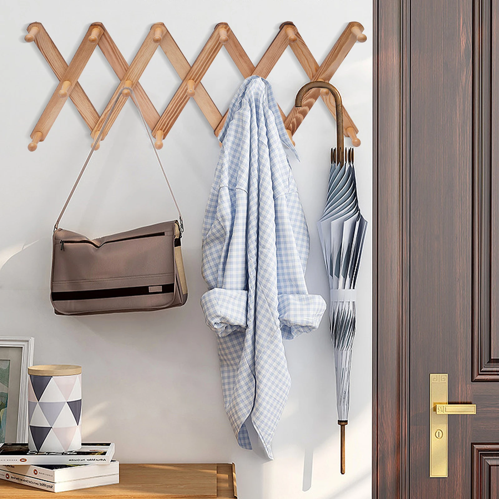 

Wooden Expandable Coat Rack Wall Mounted Multi-Purpose Closet Hook for Door and Wall (X Shape)