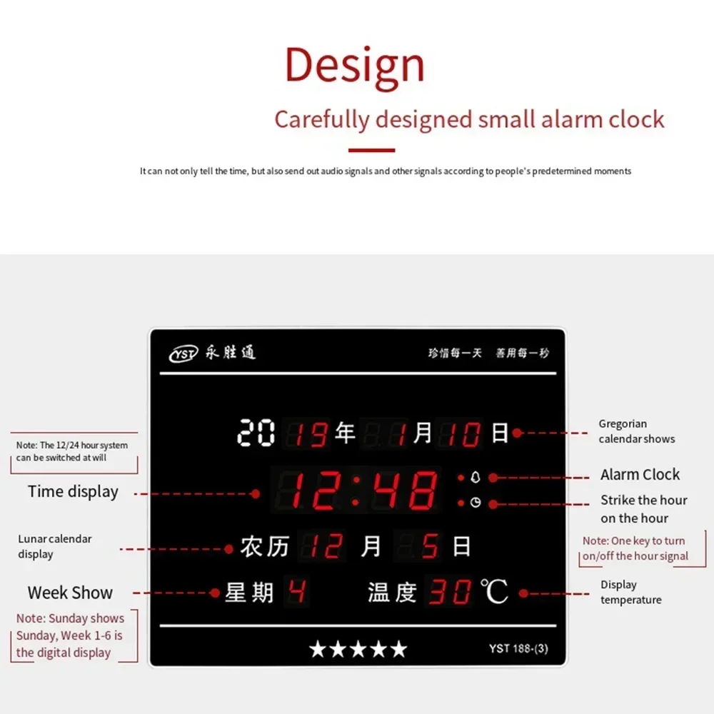 Digital Wall Clock Perpetual Calendar Clock Large Display with Indoor Temperature and Humidity Office or home