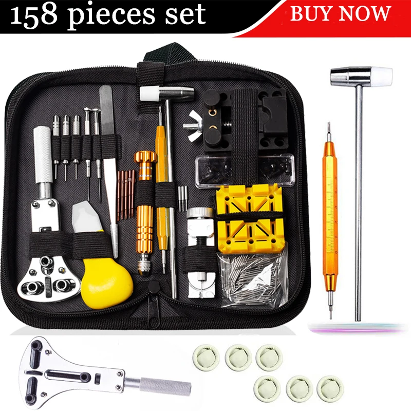 

158PCS Watch Repair Tools Kit Clock Watchmaker Link Pin Dissolving Housing Open Remover Battery Replacement Set