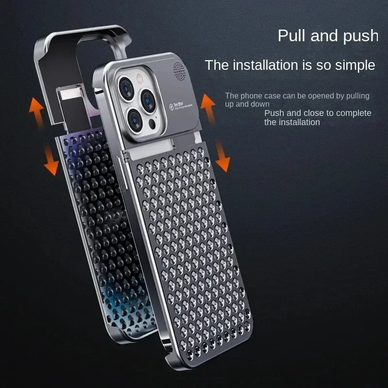 Metal Heat Dissipation Phone Case For iPhone 12 13 14 15 Pro Max Plus Aluminum Cooling Fragrance Rimless Hollow Shockproof Cover
