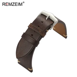 Vintage Matte Genuine Leather Watch Band - Comfortable Calfskin Strap - 22mm (Dark Brown)