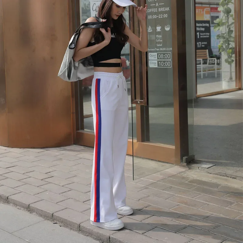 2023 New High Waist Loose Straight Pants Slim Side Striped Sweatpants Drape Casual Pants