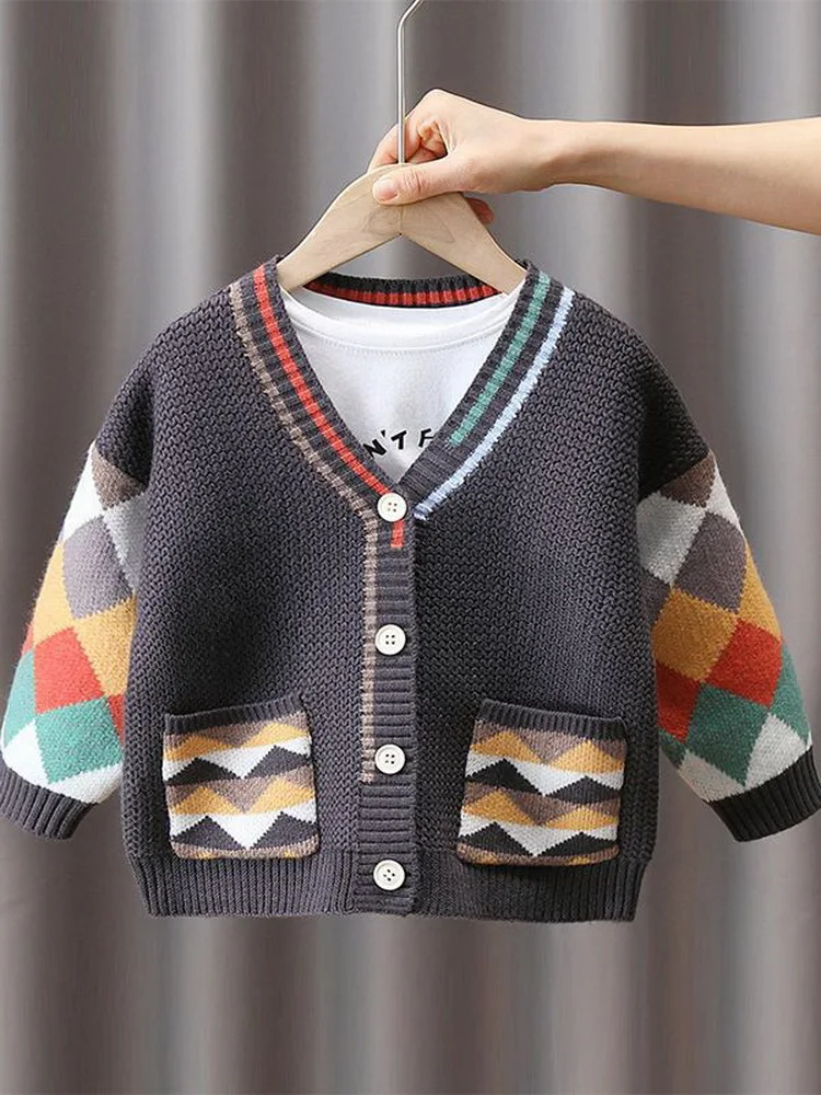 

Boys knitting Sweaters Kids Cardigans V-neck Sweater Spring&Autumn Baby Girls Cardigans Coat 2-10Year Childrens Clothing