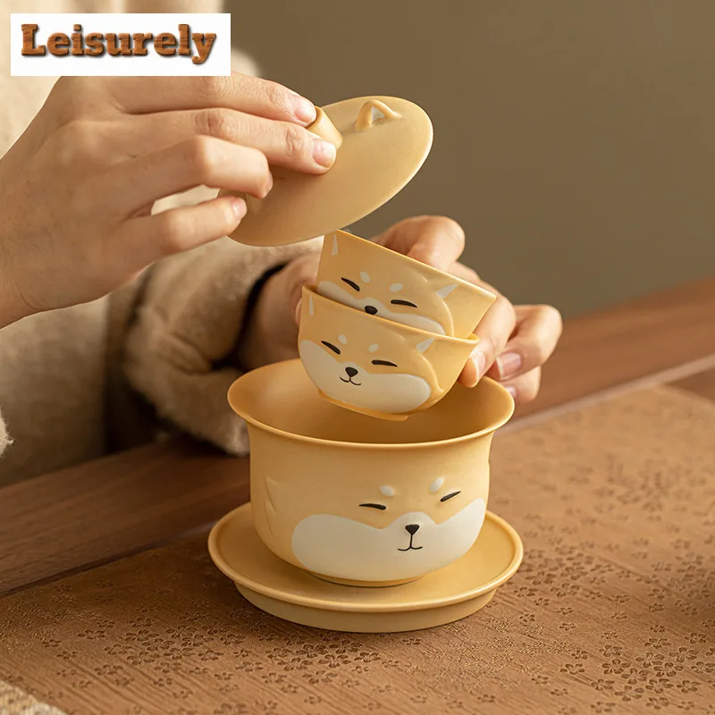 Creative Shiba Inu Ceramic Tea Set Complete Set Luxury Tea Ceremony Set Teapot And Tea Cup Set Teaware Equipment Ornaments Gifts