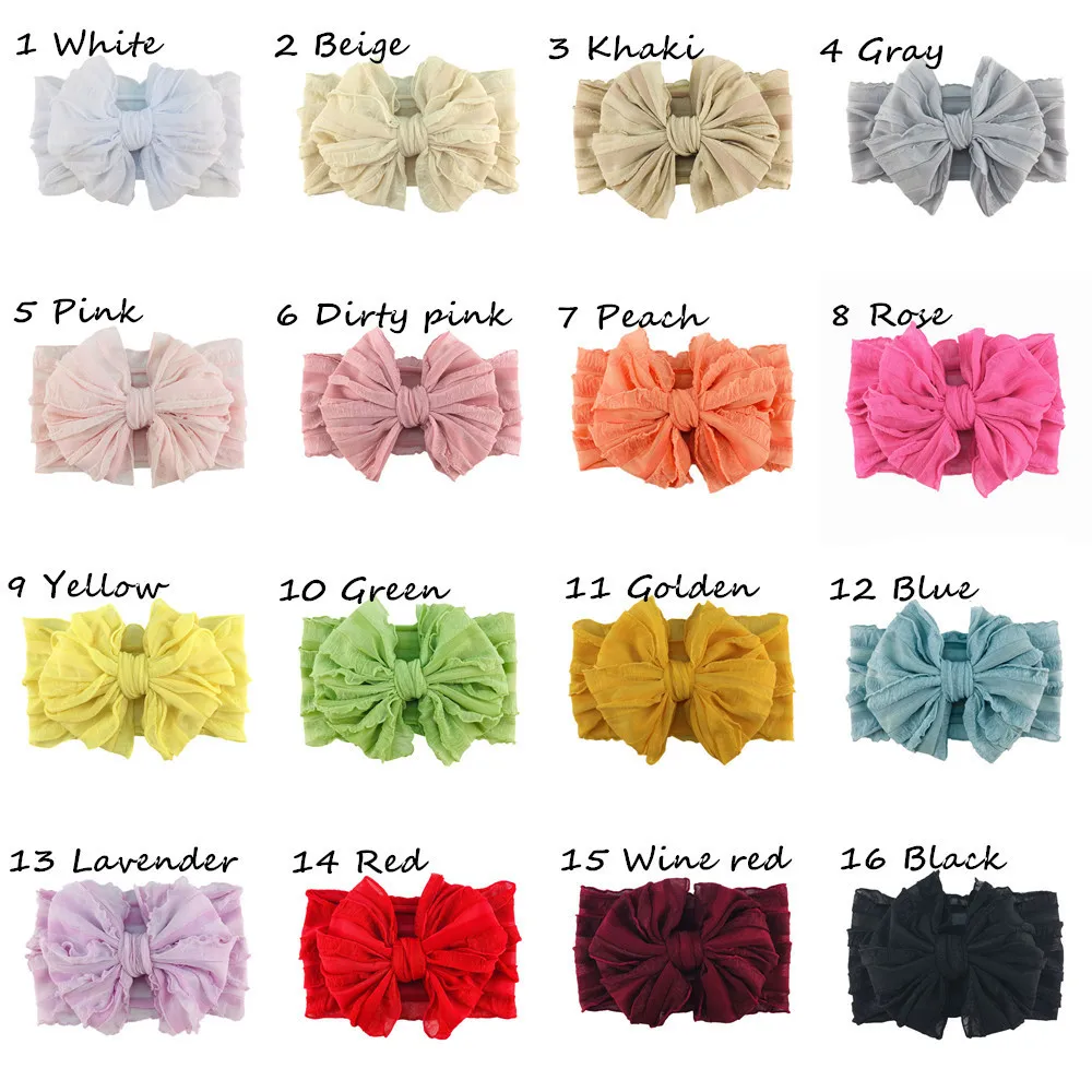 Baby Girl Headbands 3-Pack - Nylon Lace Big Bow Hair Accessories For Newborns & Toddlers