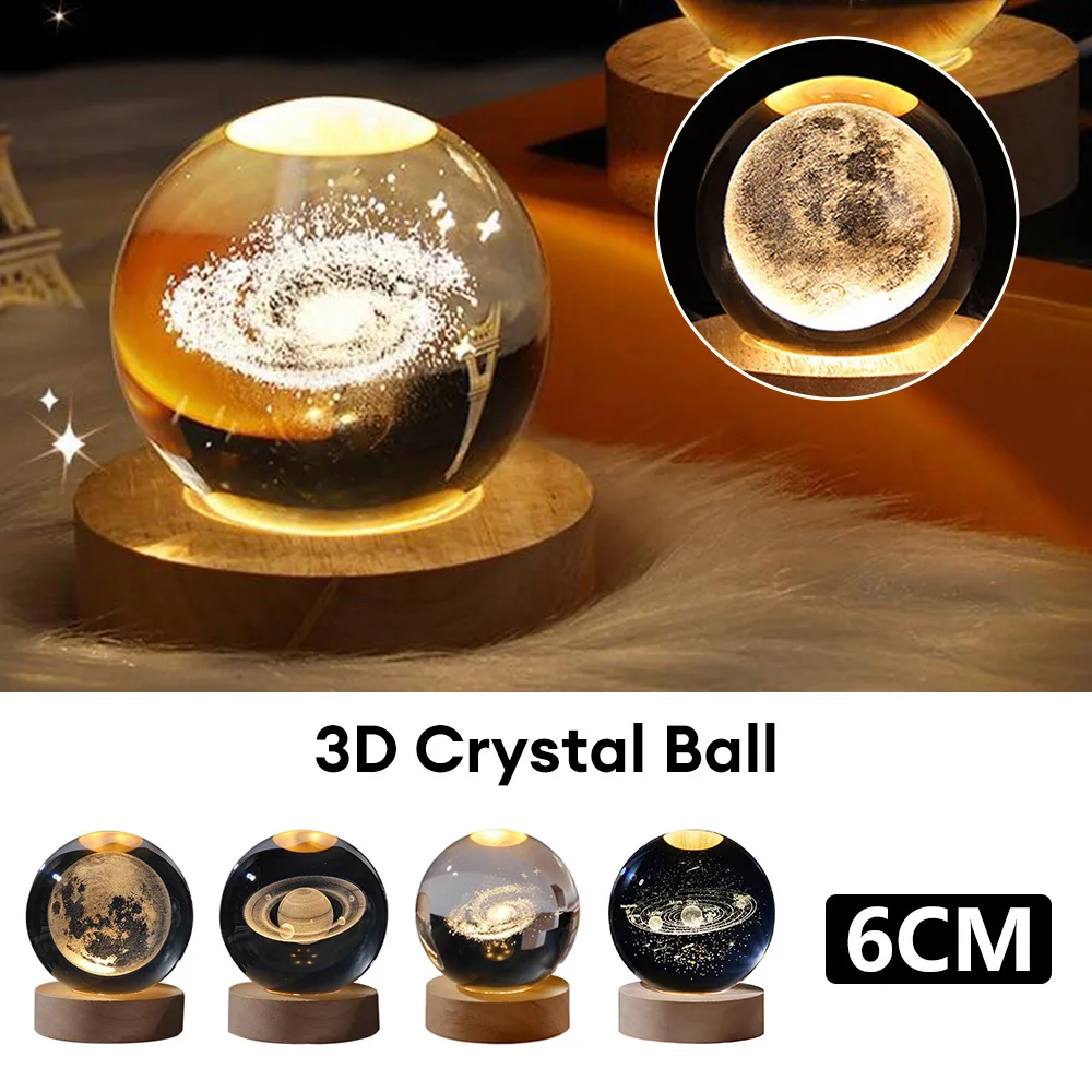 

USB LED Night Light Galaxy Crystal Ball Table Lamp 3D Planet Moon Lamp Bedroom Home Decor for Kids Party Children Birthday Gifts