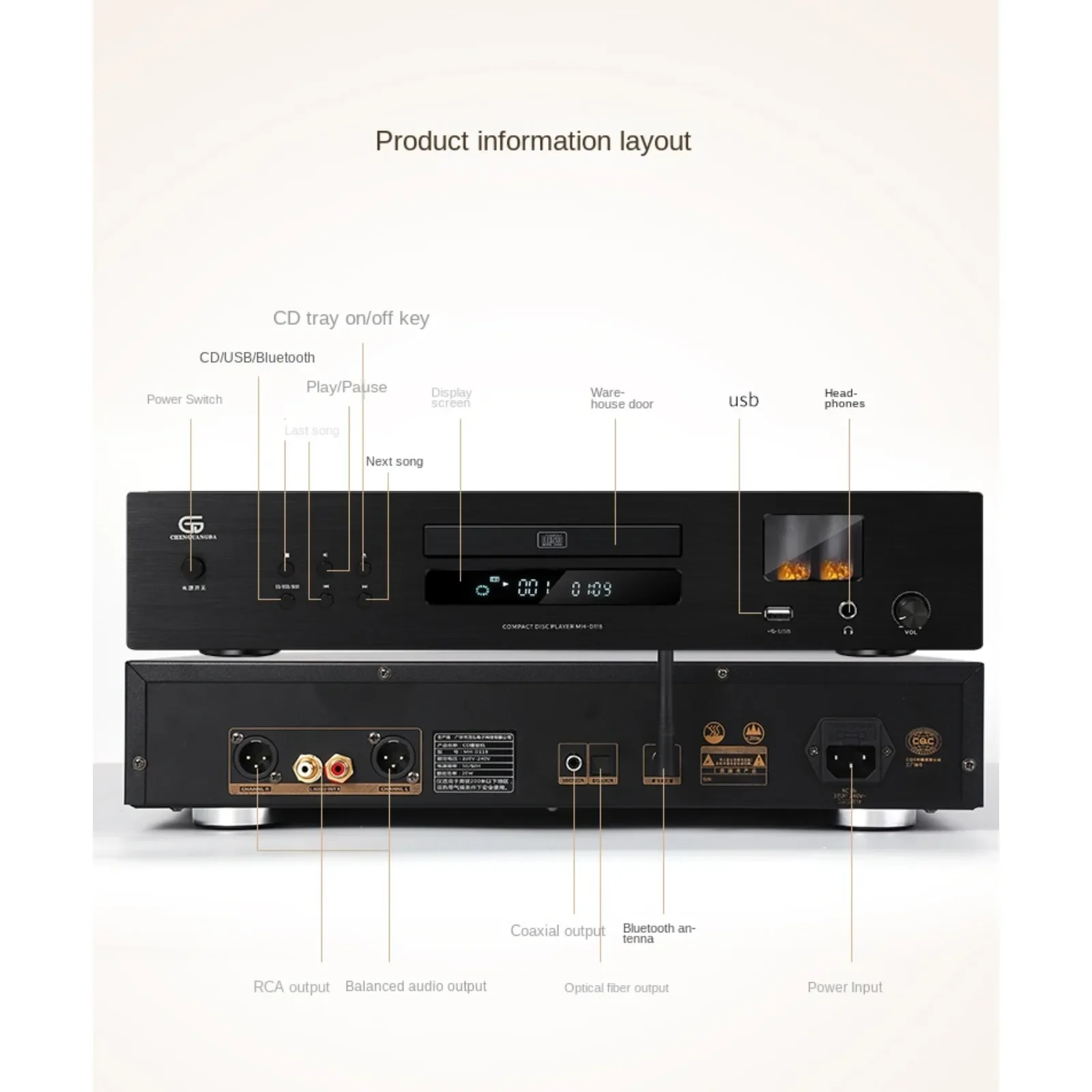 AMXEKR 하이파이 CD 플레이어, 고충실도 무손실 블루투스 플레이어, 순수 CD 플레이어, USB 재생 앰프 튜브