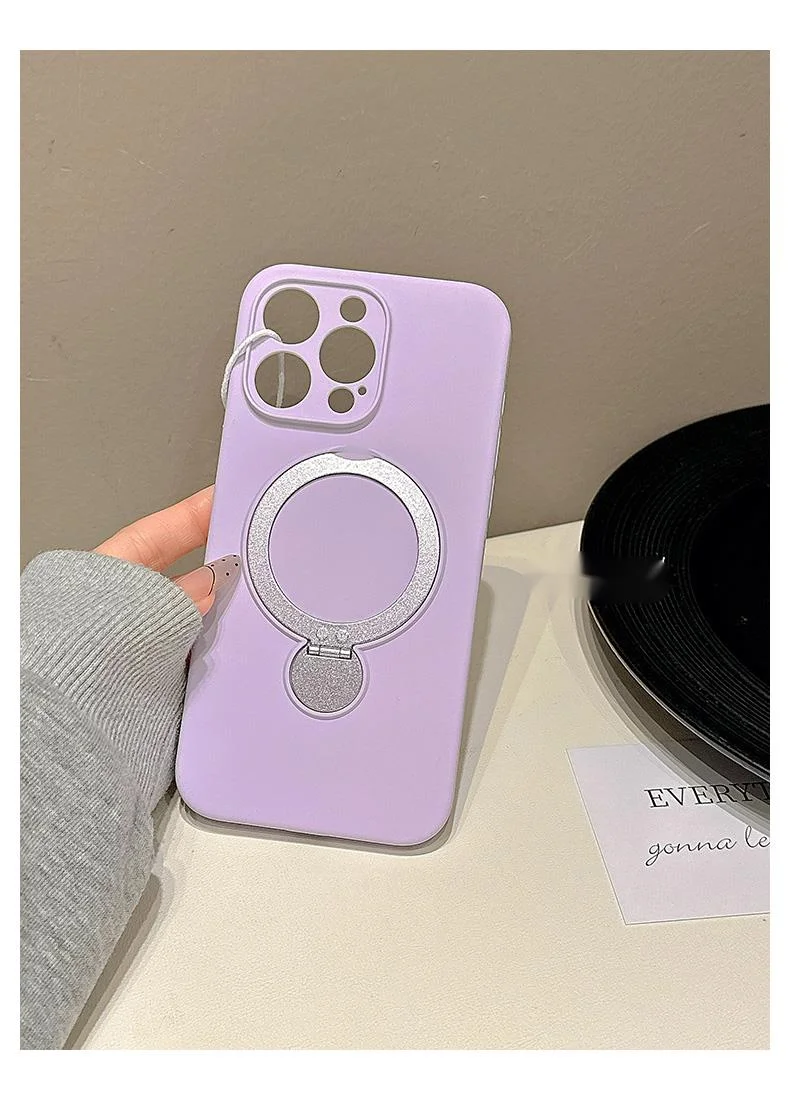 Premium solid color magnetic rotating folding stand suitable for 16 Promax phone case iPhone liquid silicone 15_voghion.com