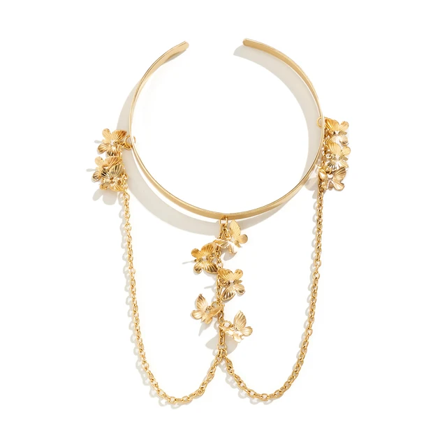 PuRui Bohemian Leaf Charm Upper Arm Bracelet Metal Leaves Tassel Pendants Arm Cuff Bangle Bracelets for Women Fashion Jewelry Gold color-9