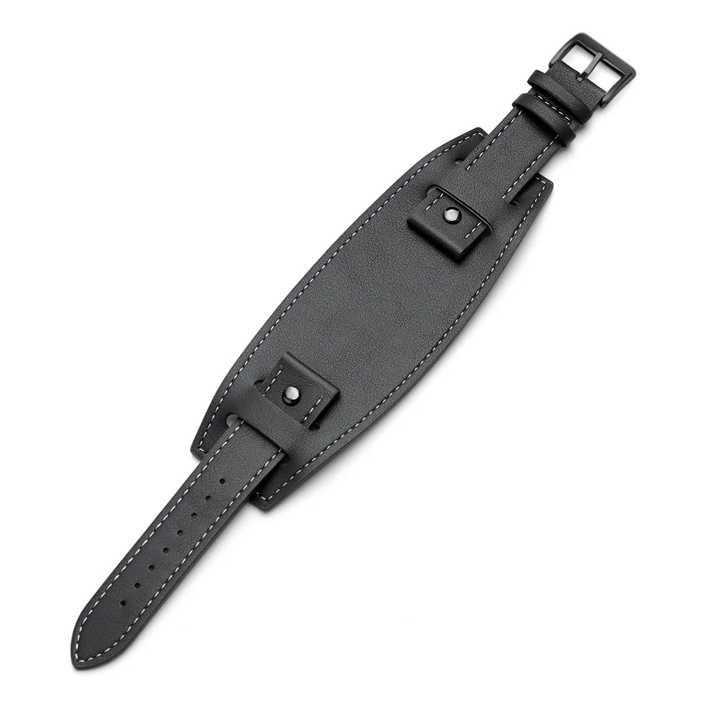 Elegant Leather Watch Strap in Retro Business Style - Black & Brown Bracelet Wristband