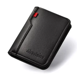 Premium PU Leather Retro Men's Slim Wallet with Money Clip and Credit Card Slots (Black)