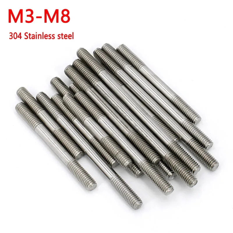 Threaded Rod Bolt 1pc Double End Thread Rod M3 M4 M5 M6 M8 304 A2 Stainless Steel Headless Stud Bolts Screw Tooth Stick
