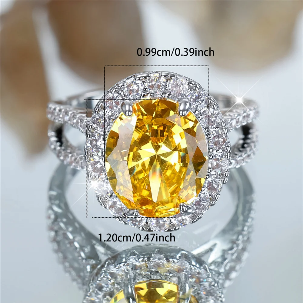 Luxury Female Big Yellow Zircon Stone Oval Engagement Rings For Women Silver Color Wedding Bands Jewelry Party Gifts