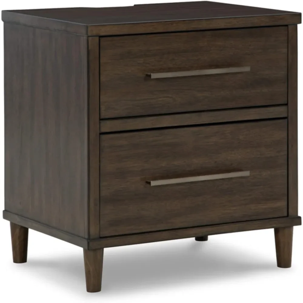 

2 Drawer Nightstand with Power Supply and USB Ports, Wittland Mid-Century Modern, Nightstand