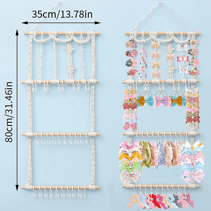 1pc White Wall-mounted Hair Accessories Organizer With Hooks For Headband &  Hair Clips, No Drilling