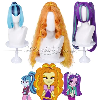 Parrucca Cosplay Rainbow Rocks Sonata Dusk Aria Blaze The Dazzlings Adagio Dazzle, Parrucca Cosplay Siren Human Form Hair per Festa di Halloween