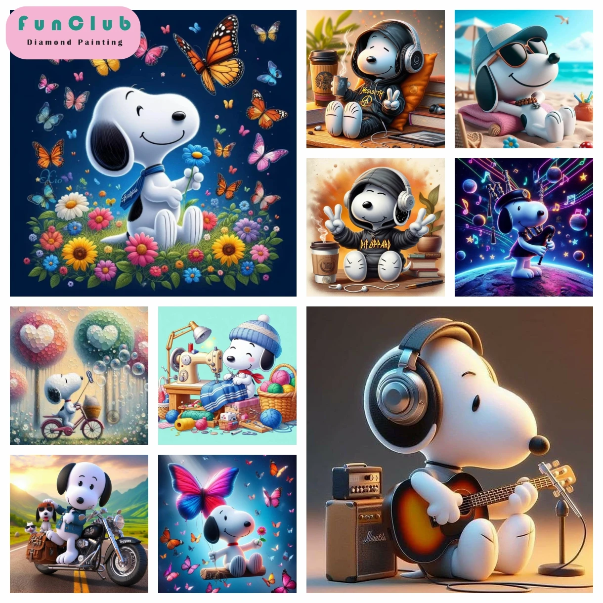 5D DIY Cool Snoopy Cartoon Diamond Painting Cute Dog Art Cross Stitch Kits Mosaic Embroidery Rhinestones Home Decor Kid's Gifts
