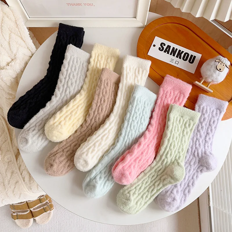 

Women Thick Winter Warm Socks Fluffy Fuzzy Floor Sleep Kawaii Socks Colorful Cute Thermal White Soft Velvet Nylon Socks