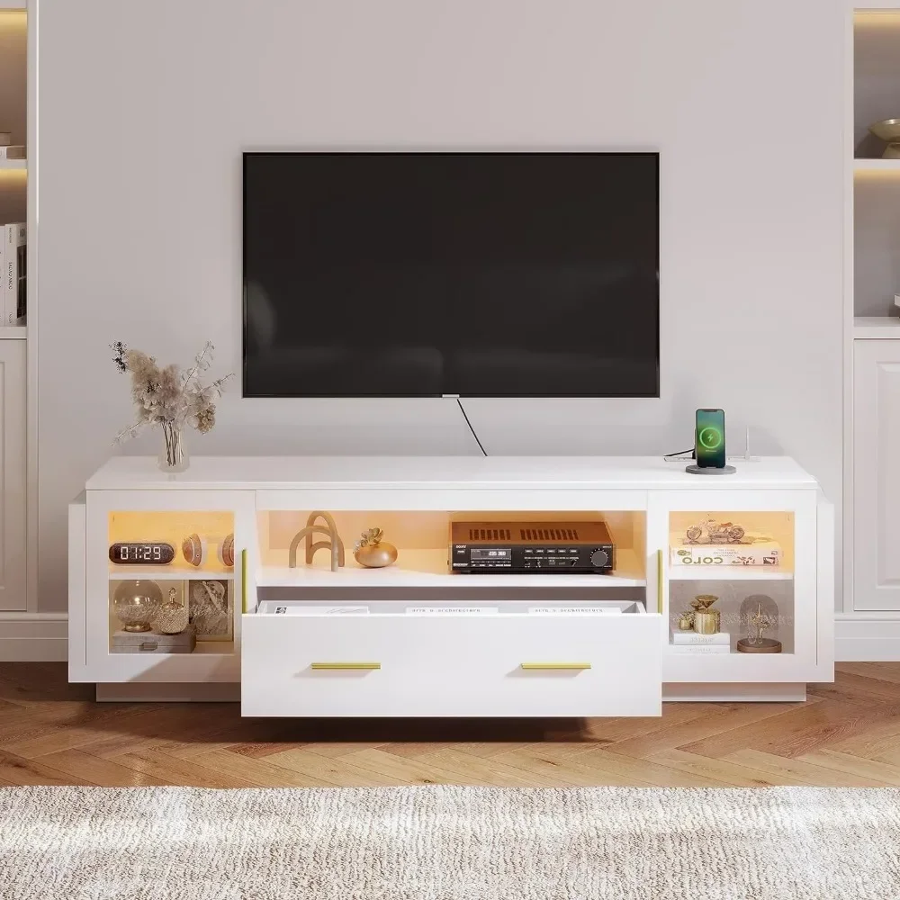 YITAHOME TV Stand for TVs up to 75" w/LED Power Outlets, Modern Entertainment Center Media Console Table 3