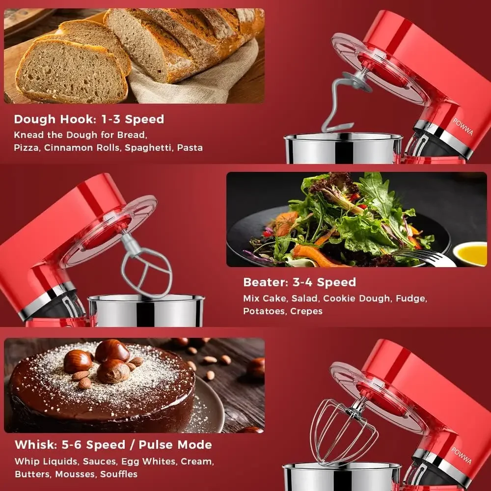 Stand Mixer, 7.5 QT Electric Mixer, 6+P Speed 660W Household Tilt-Head Kitchen Food Mixers with Whisk, Dough Hook