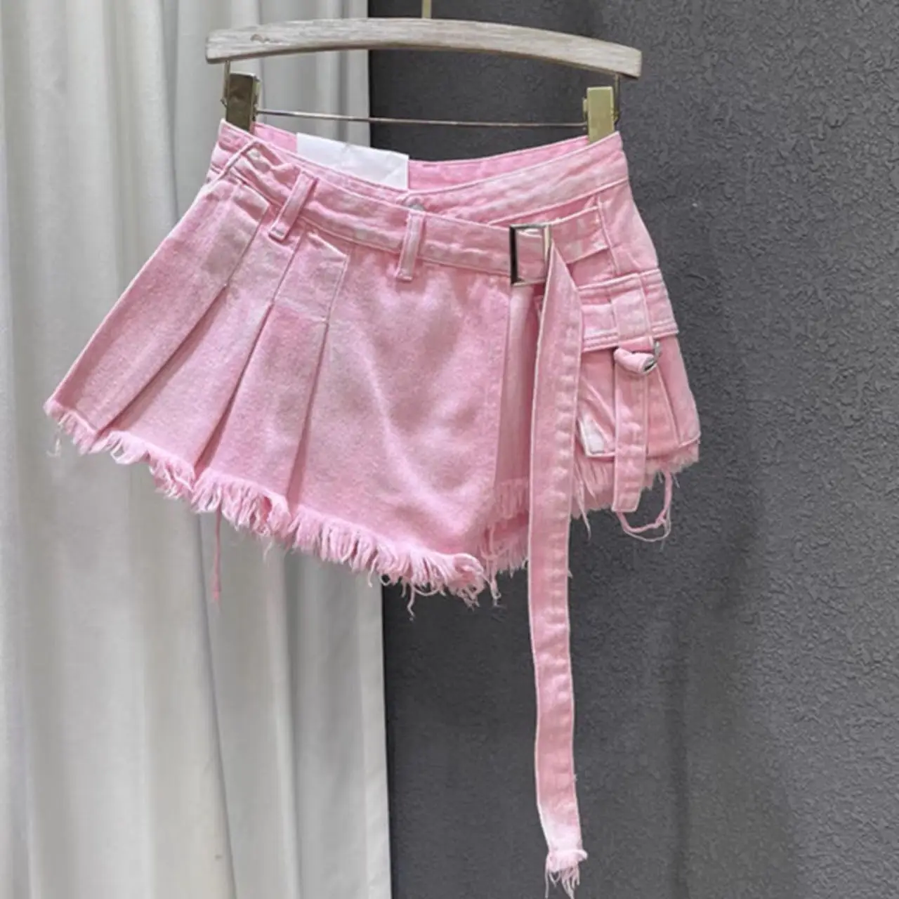 

Irregular Pink Black White Denim Skirt Women's Summer High Waist Slimming False Two-Piece A- Line Workwear Short Mini Skirt 2023