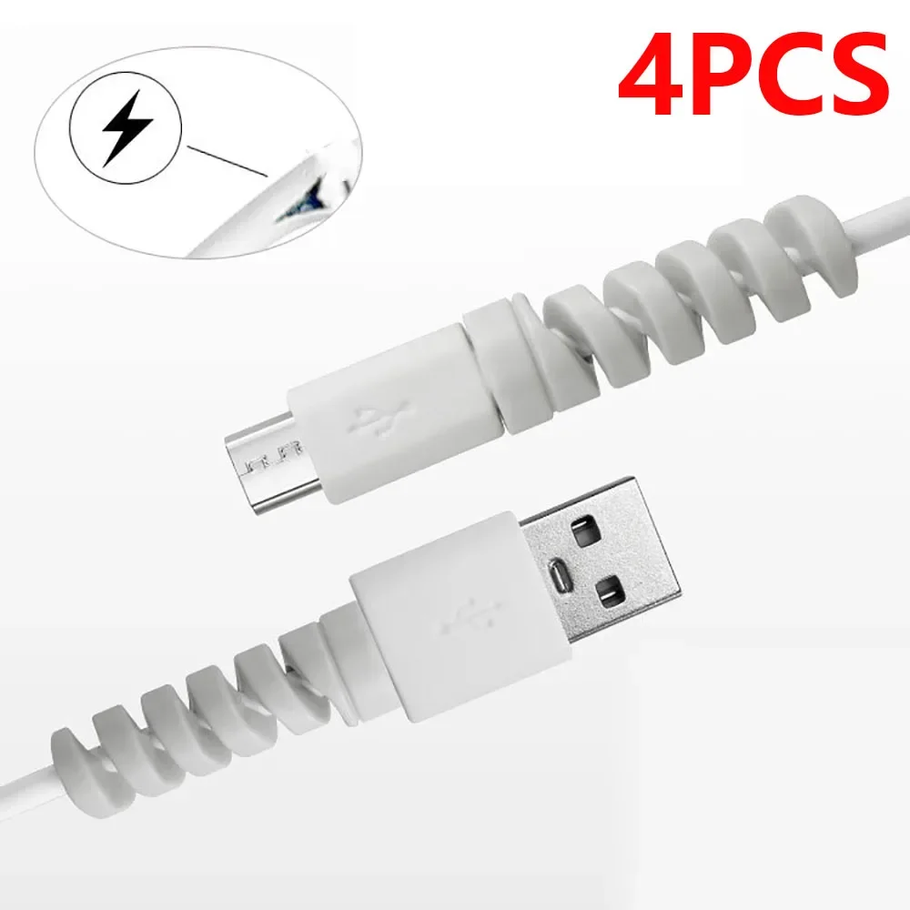 Multi-Color Spiral USB Cable and Earphone Wire Protectors (4-Pack)