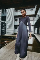 AS AW25 robe élégante en satin + haut croisé en tricot + col montant femme ensemble de vêtements réglable longueur au sol maxi 2