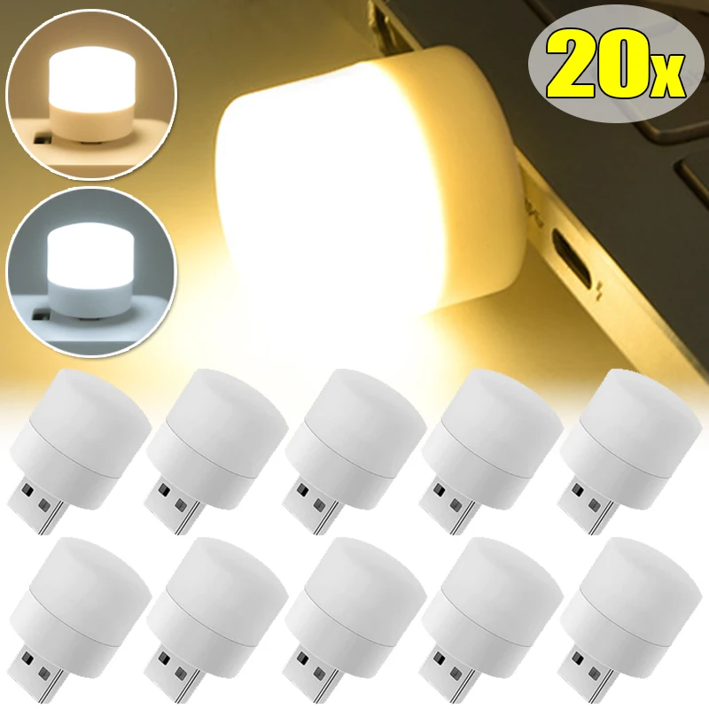 

1-20Pcs Mini USB Night Lights Portable Plug Lamps Eye Protection Book Reading Light For Computer Mobile Power LED Charging Lamp