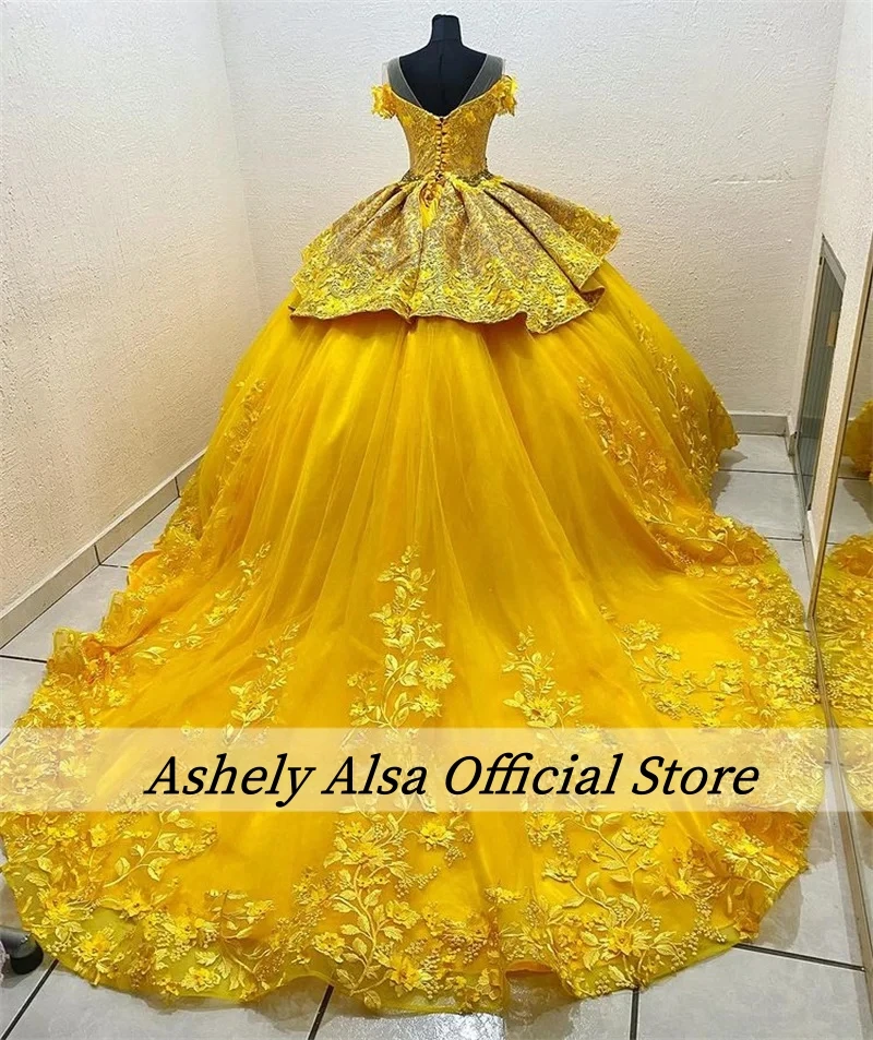 

Ashely Alsa Luxury Yellow Quinceanera Dress Sweet 16 Year Ball Gown Birthday Party Prom Dresses Vestido 15 Anos Robe De Soiree