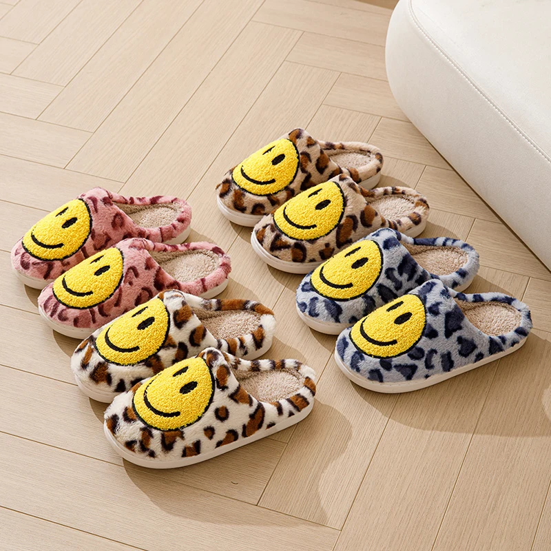 Leopard Fluffy Slippers for Home Smile Designer Platform Shoes Women 2024 Indoor Plush Sliders Warm Flats Chic Winter Footwear 4