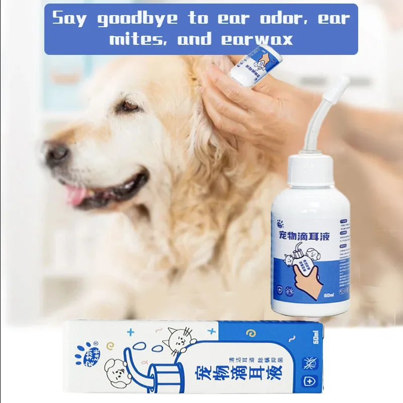 Pet Ear Drops Anti-inflammatory 60ml for Cats and Dogs Clean Ear Mites Earwax