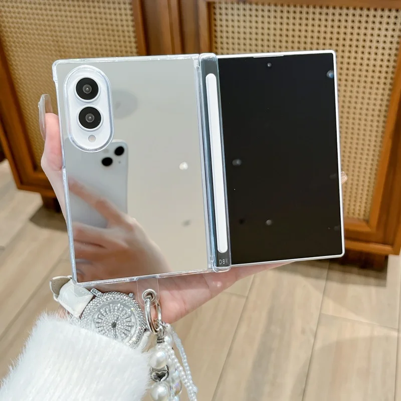 Elegant Fashion Mirror Case with Bracelet - Protective Wide Back Cover