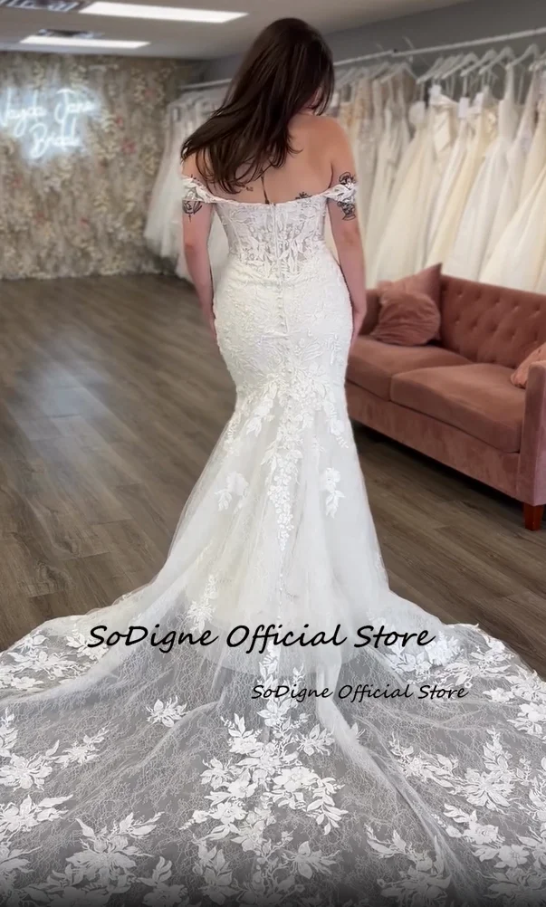 SoDigne Mermaid Tulle Wedding Dresses Off Shoulder Lace Appliques Bridal Dress 2026 Long Bride Gown vestidos de novia Customized 11 Sf1f63122f5e542faafbe1e8524486a71c