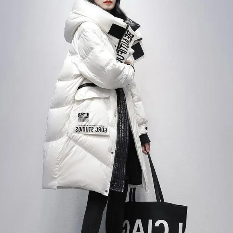 2024 New Women Down Jacket Winter Coat Female Mid Length Version Parkas Loose Thick Warm Outwear Hooded Leisure Time Overcoat