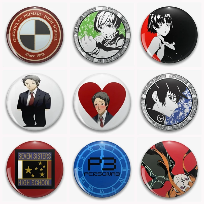 

Vintage Game Persona 3 Button Pin Anime P3 Shin Yuuki Tensei Yukari Makoto Takeba Megami Cartoon Brooch Badge For Bag Decor 58mm