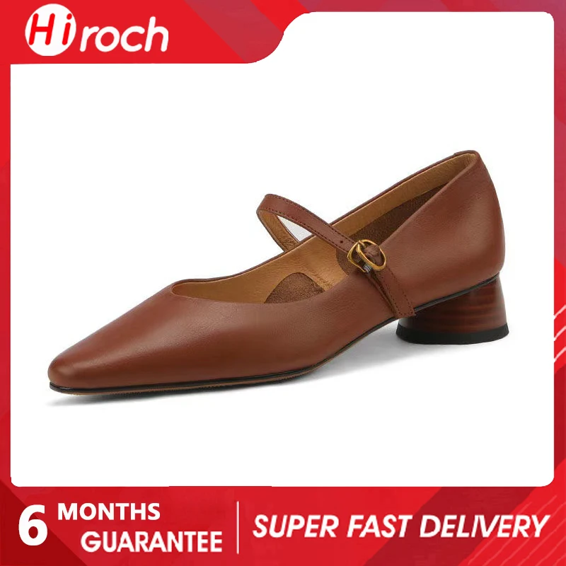

HiRoch Simple 2022 Ins Retro Square Root Sandals With Word Buckle Medium Thick Heel Women Shoes For Lady Party
