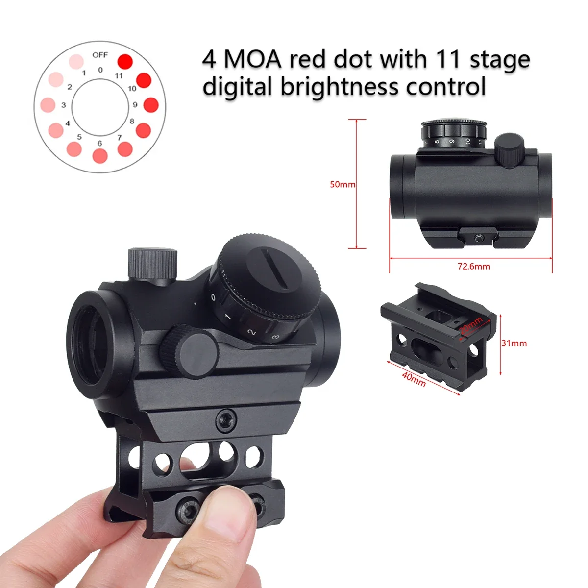 Tactical 1x20 RDS-25 Red Dot Reflex Sight 4 MOA Scope Hunting Optics Riflescope For 20mm Rail Airsoft Weapons AR15 M4 M16 AK47